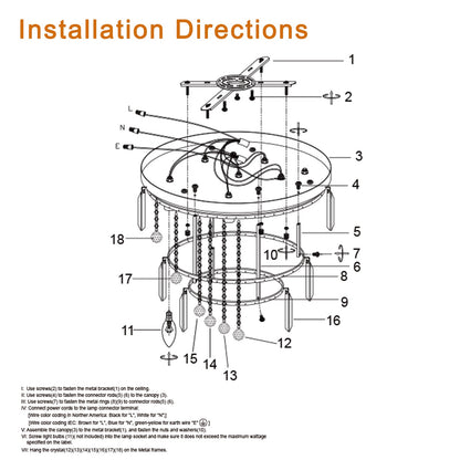 Gold Luxury Modern Style Crystal Ceiling Chandelier assembly diagram by HouseOfZazla with crystals on Tampa Home & Garden Store