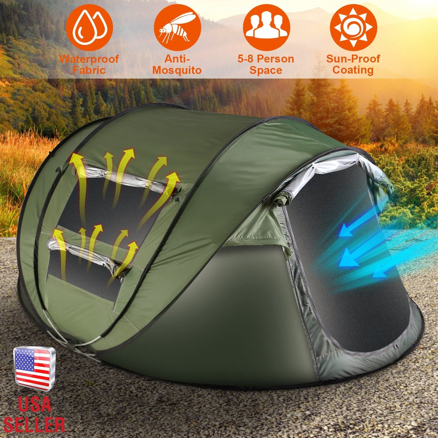 GemGear 3-4 Person Pop-Up Tent Waterproof Instant Setup with 2 Mosquito Net Windows on Tampa Home & Garden Store