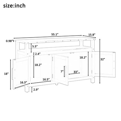 Three-Door Pine Wood Buffet Cabinet with storage by HouseOfZazla 55.1 W x 15.8 D x 32 H on Tampa Home & Garden Store
