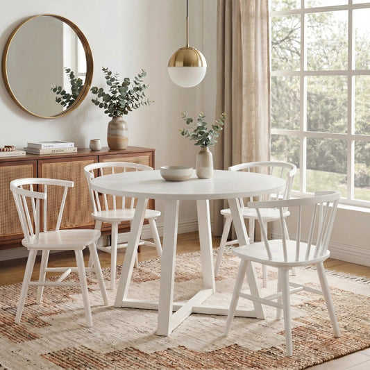 Edo 5-Piece White Dining Set: trestle dining table with 4 Windsor chairs on Tampa Home & Garden Store