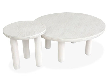 Sunset Cove nesting cocktail tables set of 2 in whitewash wood round tops and cylindrical legs on Tampa Home & Garden Store