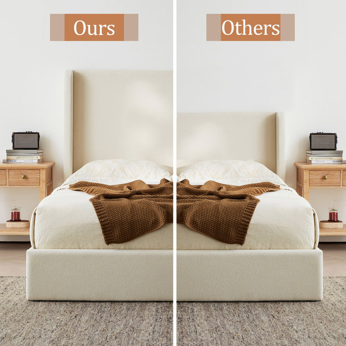 Carmen king size upholstered wingback bed ivory by HouseOfZazla — two views on Tampa Home & Garden Store