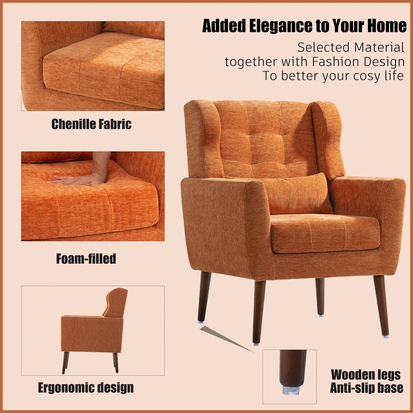 Modern Padded Accent Chair and Extra Pillow
