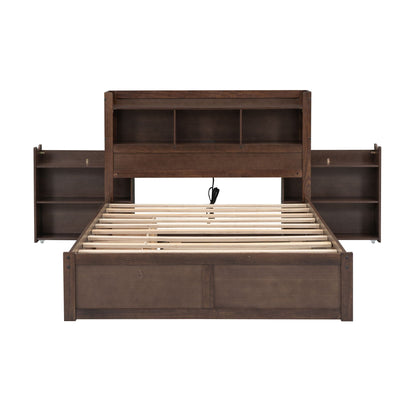 Storage platform bed with pull-out shelves, trundle and two drawers in dark brown wood on Tampa Home & Garden Store