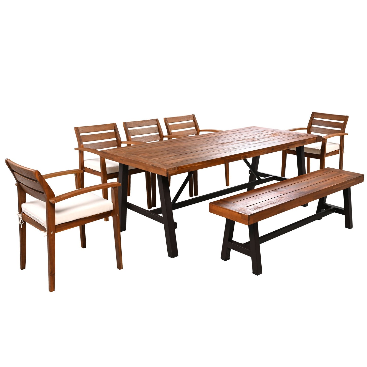 GO Outdoor Wood Dining Set For 7-8 Persons, brown wood, cushioned chairs, HouseOfZazla on Tampa Home & Garden Store