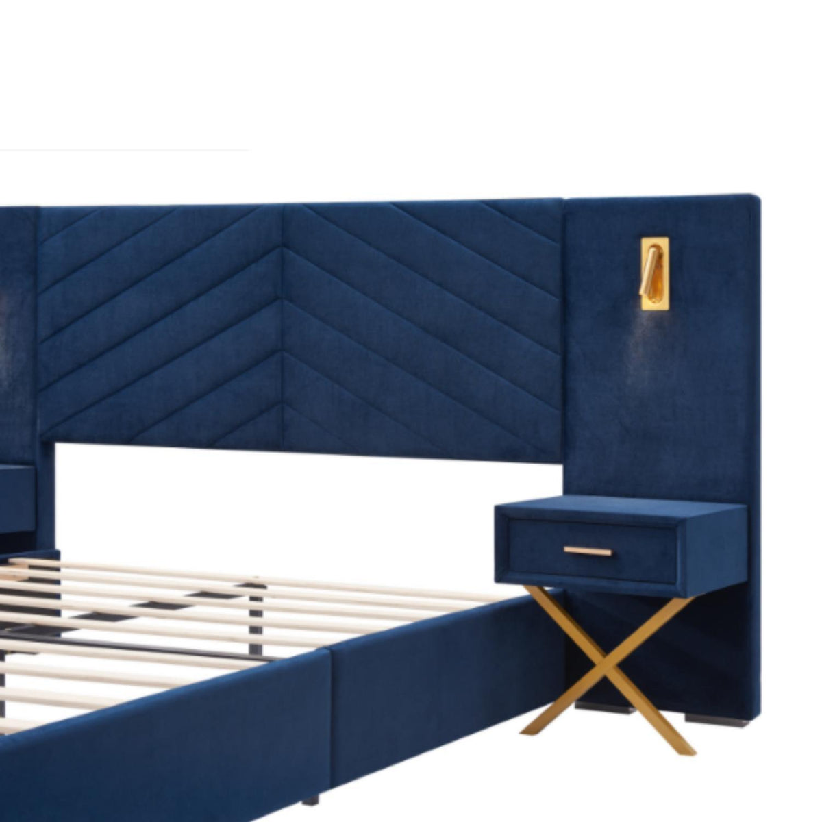 A Tufted Wingback Upholstered Bed With Sponge Pad