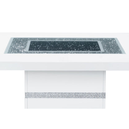 Ariya Bar Table with Glass Inlay white frame and glitter panel on Tampa Home & Garden Store