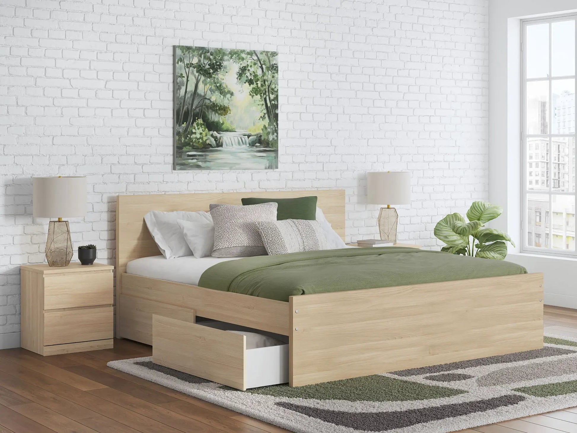 Onita Panel Platform Bed storage bed in light oak wood by Unique Piece Furniture on Tampa Home & Garden Store