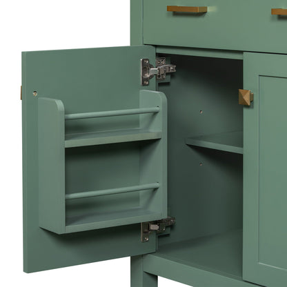 Modern green bathroom vanity cabinet with brass square knobs and soft-close doors on Tampa Home & Garden Store