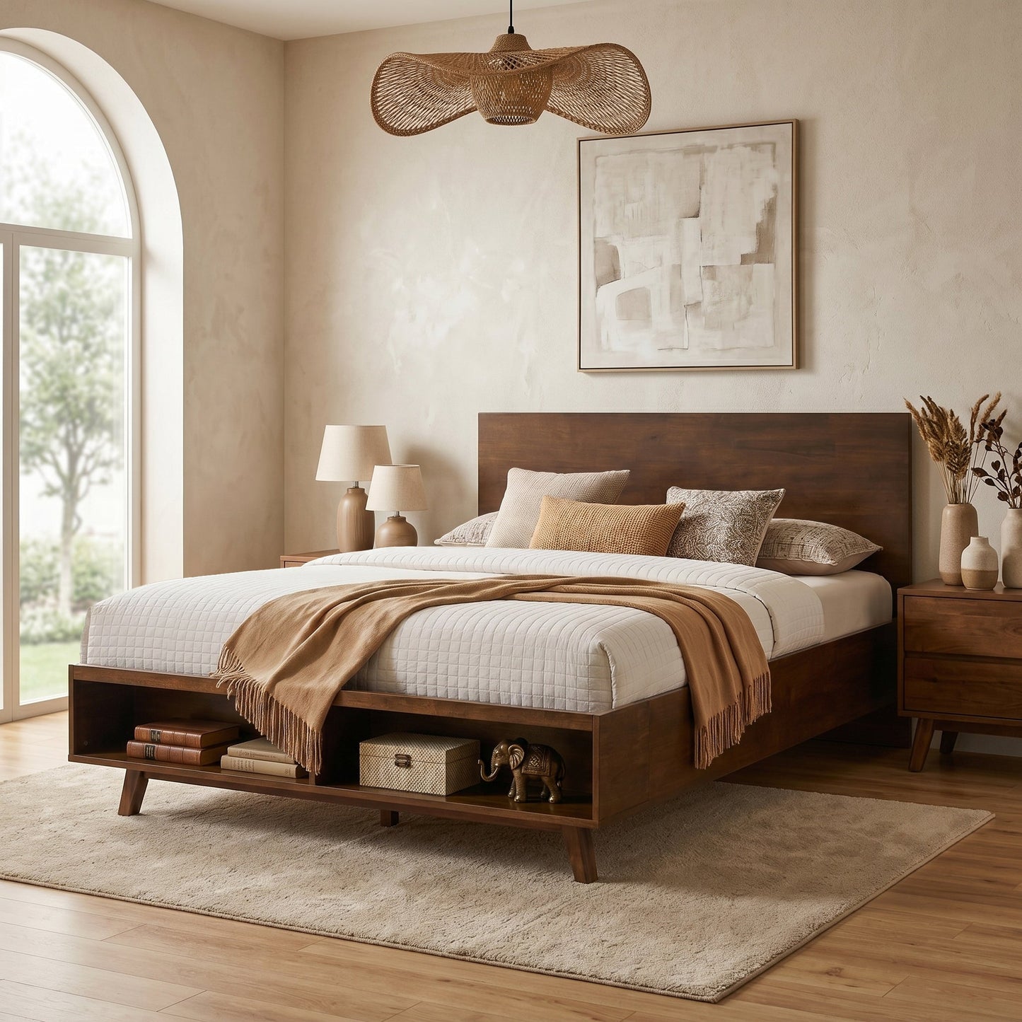 Solid Walnut King Platform Bed With Storage
