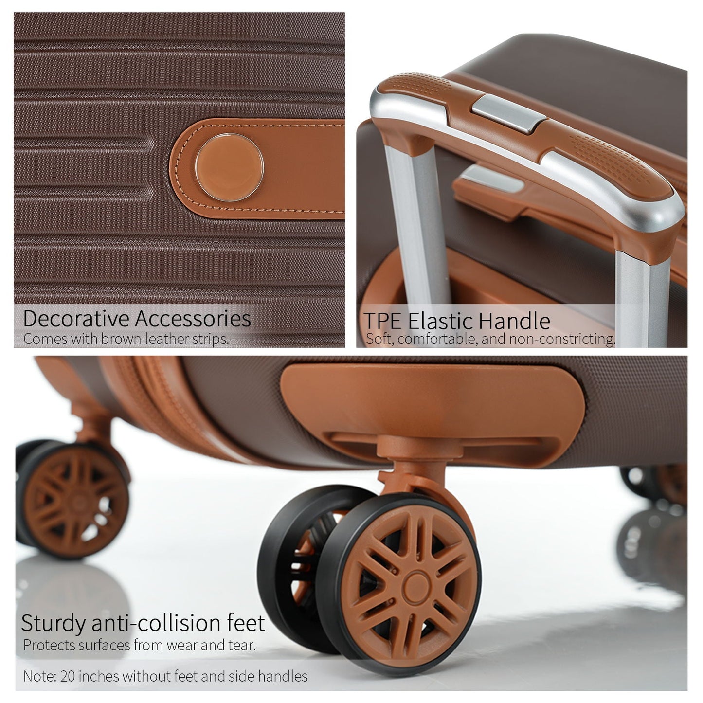 4 Piece Luggage Set hard-shell brown with leather straps and TPE elastic handle by HouseOfZazla on Tampa Home & Garden Store