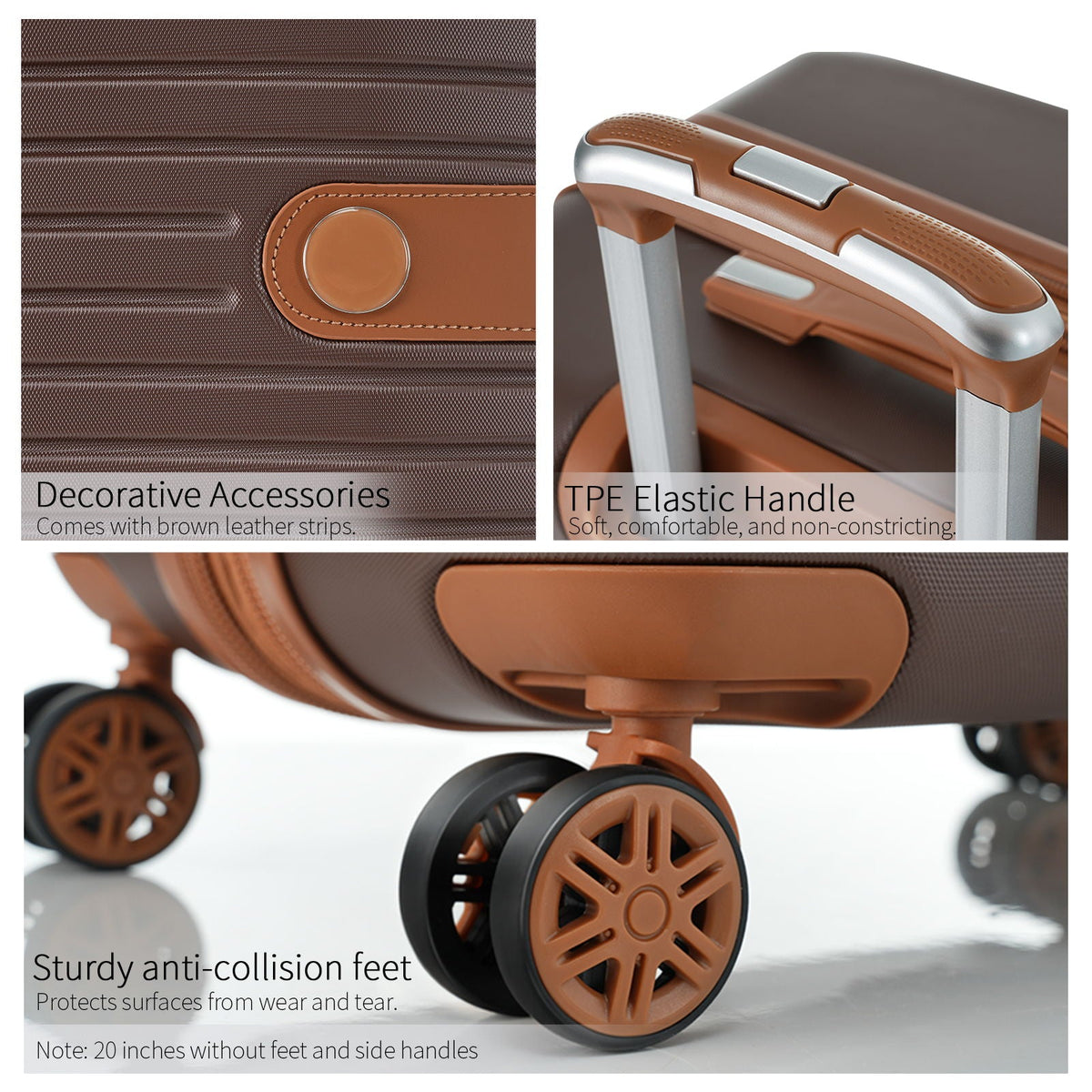 4 Piece Luggage Set hard-shell brown with leather straps and TPE elastic handle by HouseOfZazla on Tampa Home & Garden Store