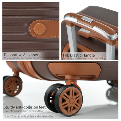 4 Piece Luggage Set hard-shell brown with leather straps and TPE elastic handle by HouseOfZazla on Tampa Home & Garden Store