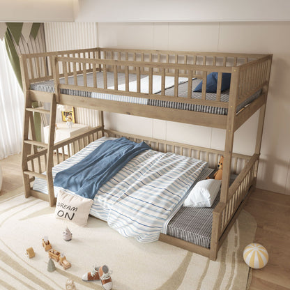 Bunk bed with ladder and guardrails by HouseOfZazla in natural wood finish, twin bunk setup on Tampa Home & Garden Store