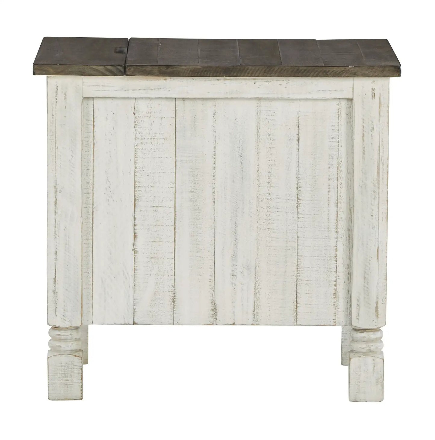 Havalance chair side end table white distressed base with dark brown wood top on Tampa Home & Garden Store