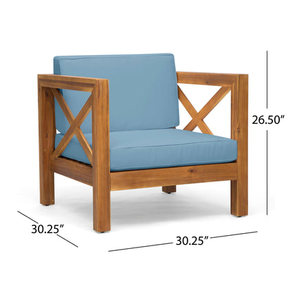 Brava Mid-Century Modern club chair with blue cushions and wooden frame HouseOfZazla on Tampa Home & Garden Store