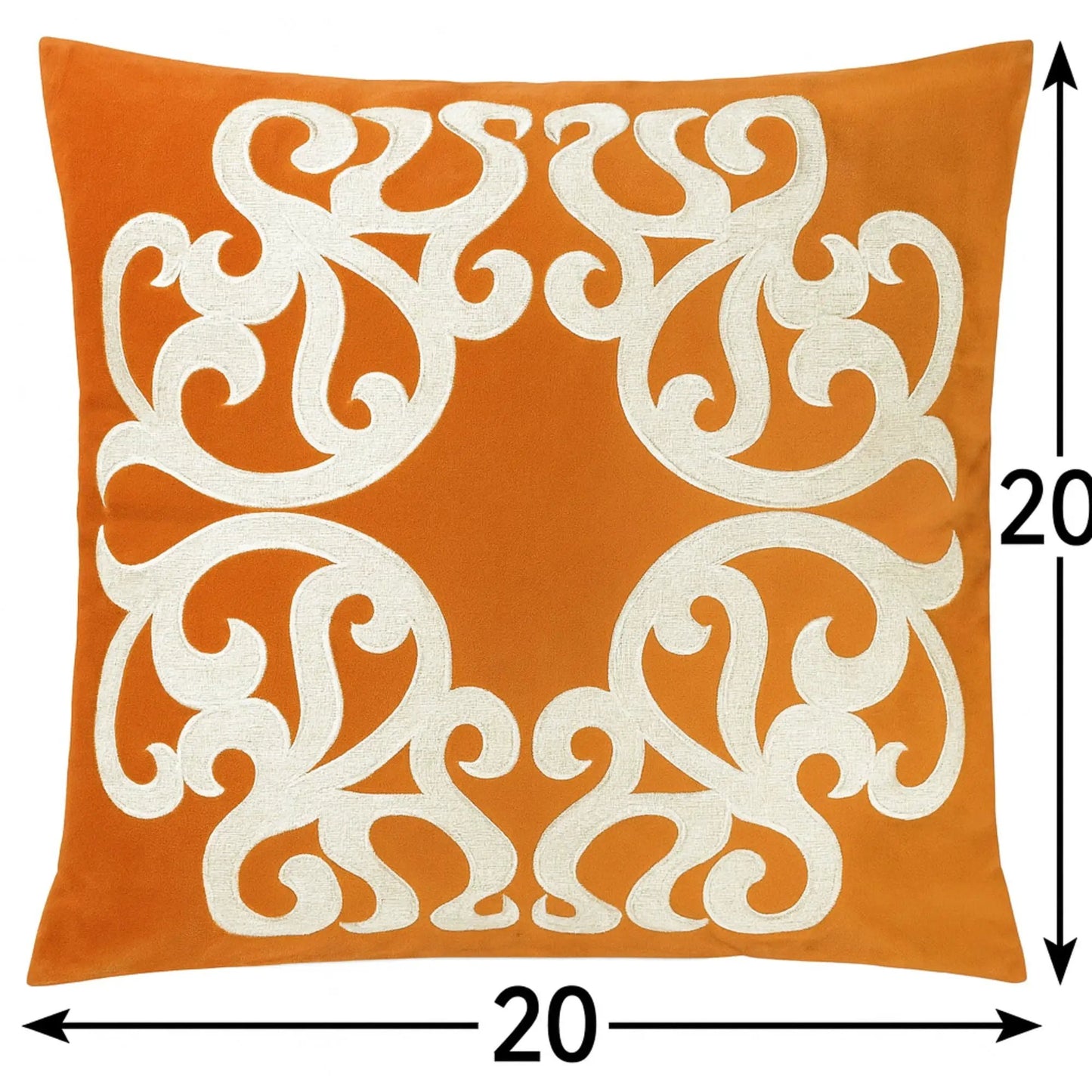 Dora pillow cover with matching back, orange with white scrolls by Unique Piece Furniture on Tampa Home & Garden Store
