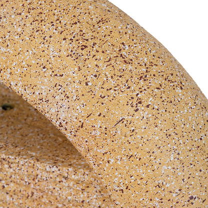 Cement round water fountain surface in yellow speckled finish with white and brown flecks on Tampa Home & Garden Store