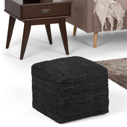Fredrik Handcrafted Square Pouf, black woven, two shown on Tampa Home & Garden Store