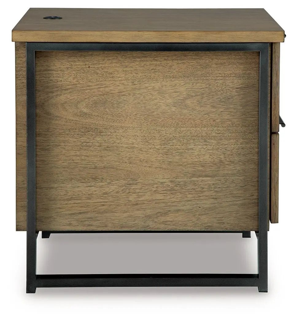 Montia cocktail table by Unique Piece Furniture with warm oak top and black metal frame on Tampa Home & Garden Store