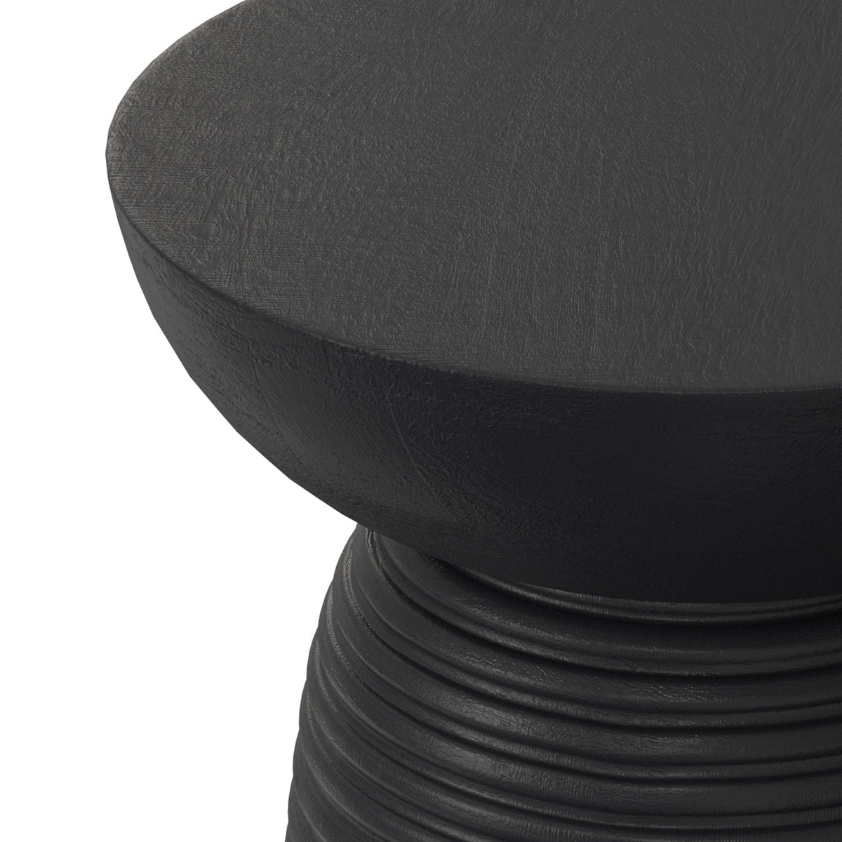 Ribbed Accent Table black textured finish with stacked ring pedestal on Tampa Home & Garden Store