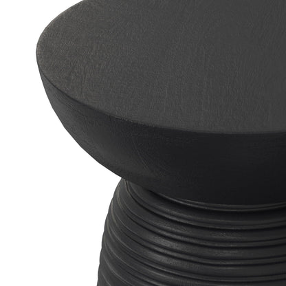 Ribbed Accent Table black textured finish with stacked ring pedestal on Tampa Home & Garden Store