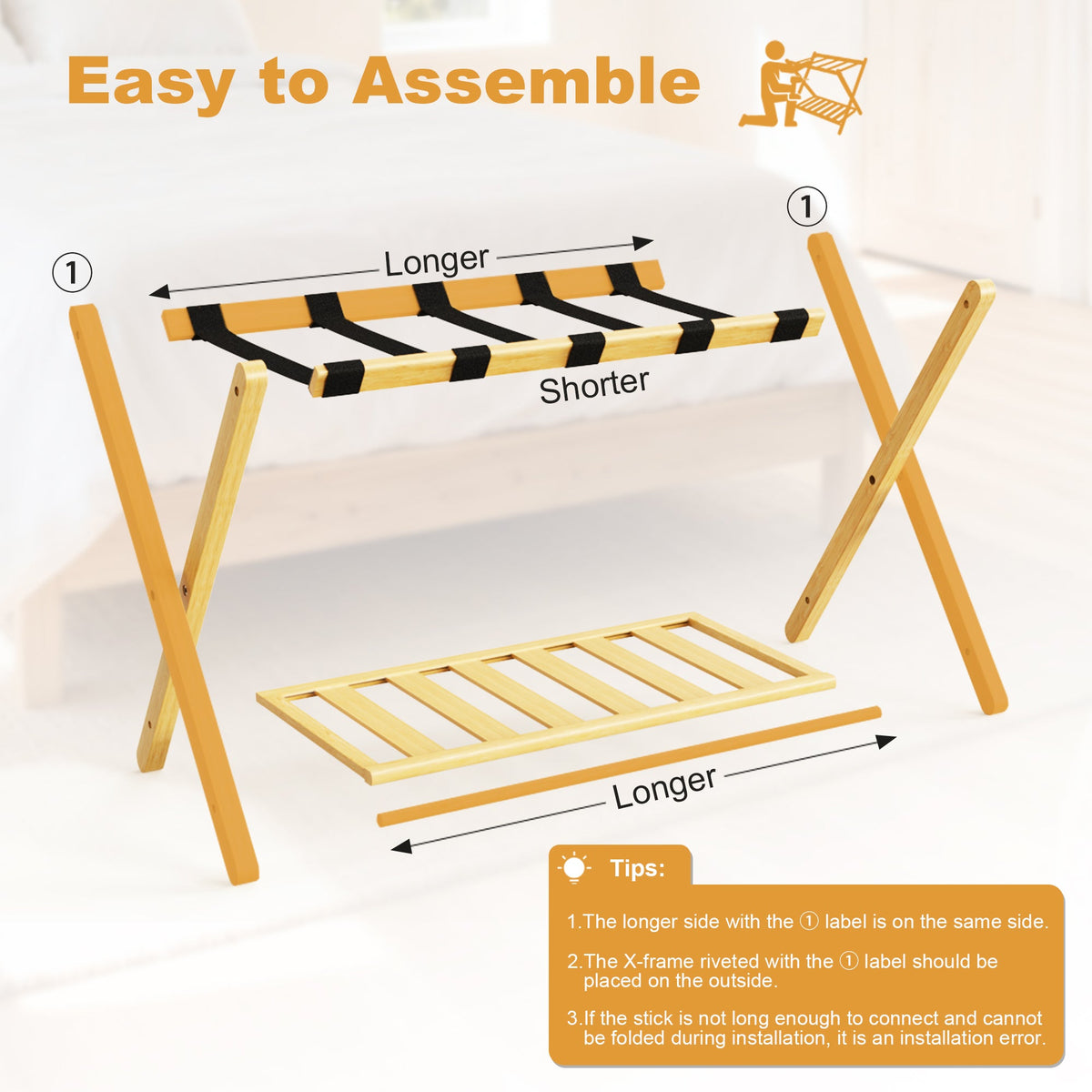 Folding bamboo luggage rack with lower storage shelf by HouseOfZazla in natural bamboo wood on Tampa Home & Garden Store