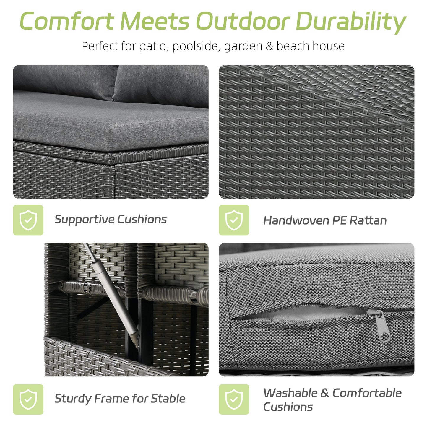 Tomax 5-Piece Outdoor Rattan Sofa Set by HouseOfZazla, dark gray PE rattan with plush cushions on Tampa Home & Garden Store