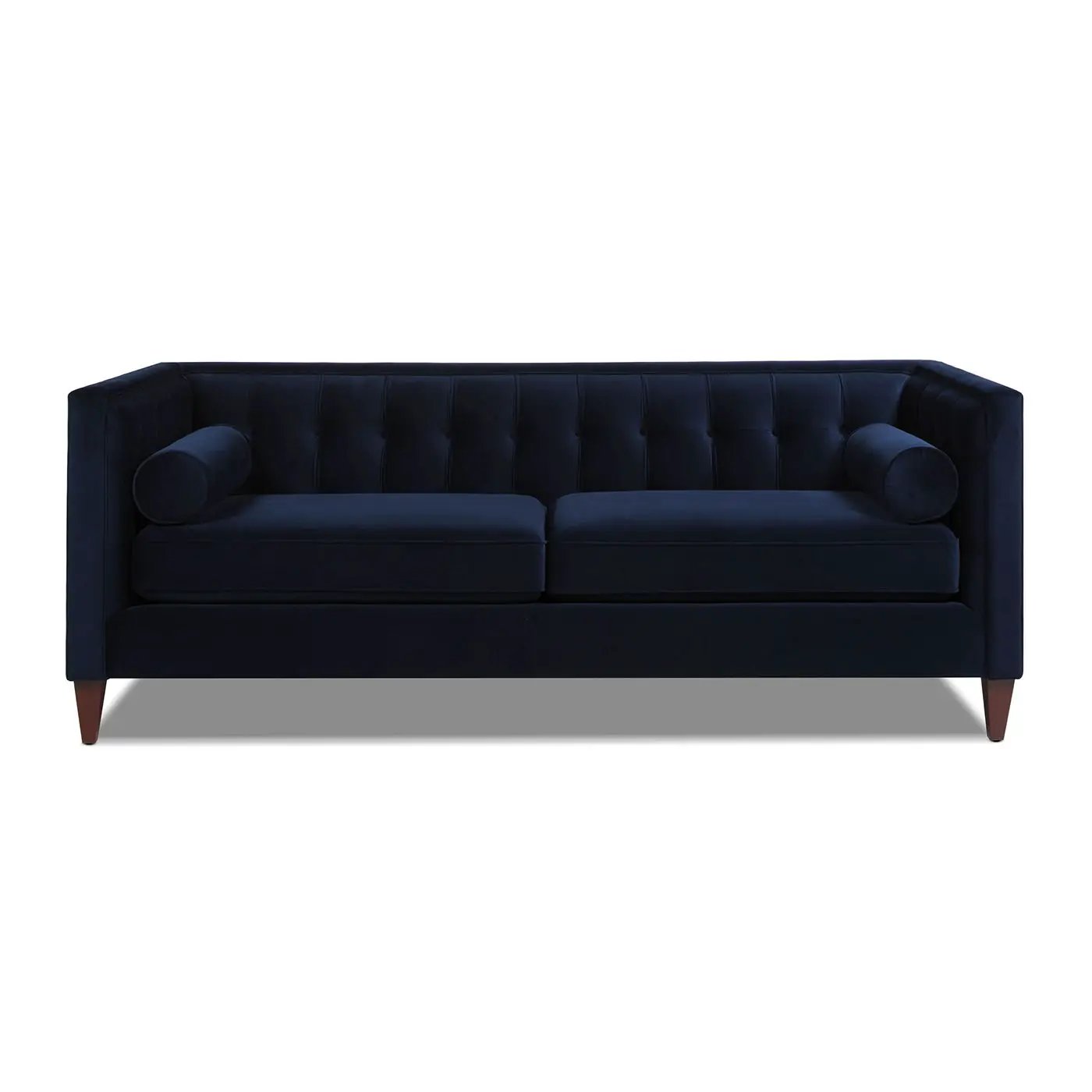 Jack - Modern Tuxedo Tufted Sofa navy velvet upholstery with tufted back on wooden legs on Tampa Home & Garden Store