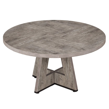 Round Dining Table by HouseOfZazla in weathered gray wood with a cross base on Tampa Home & Garden Store
