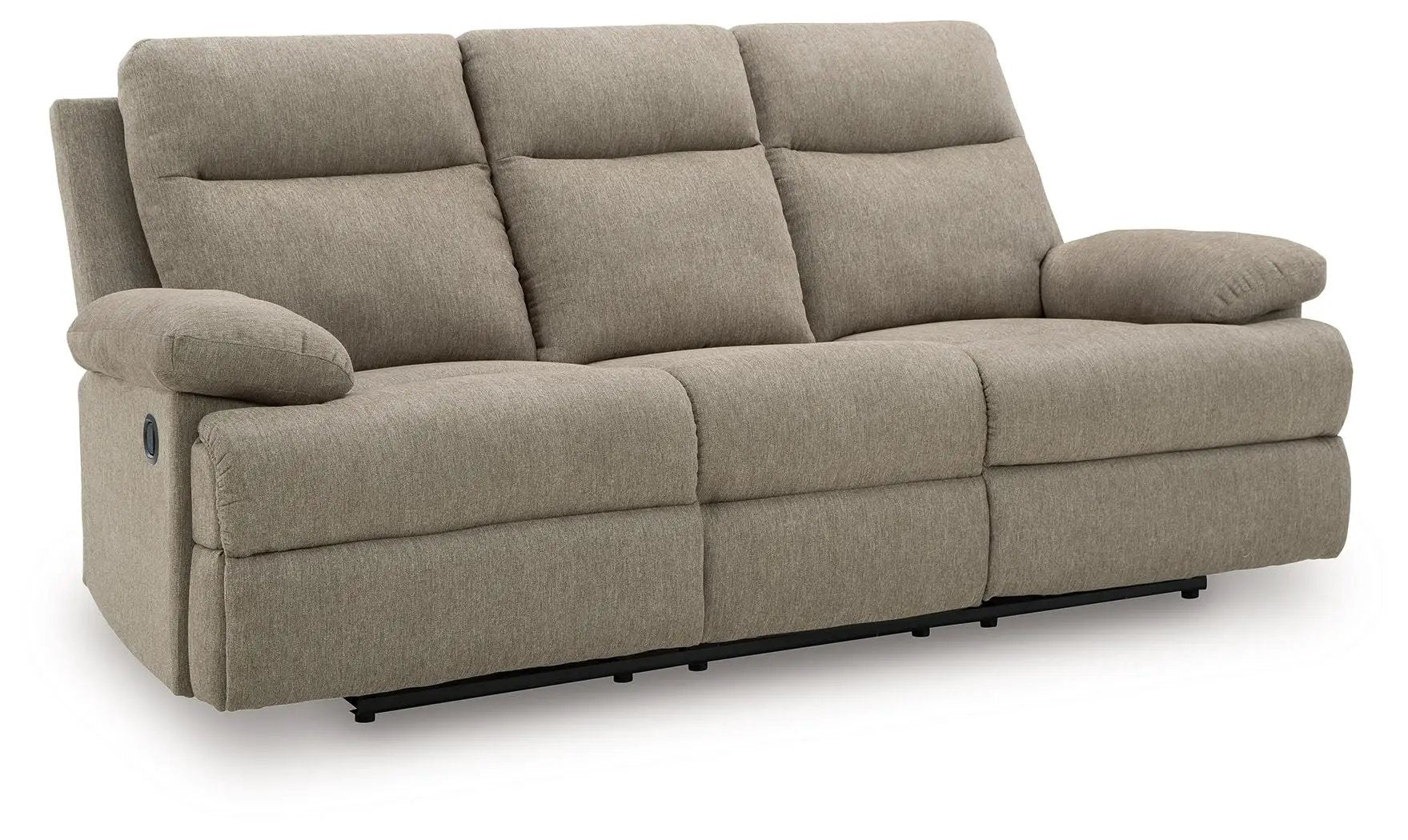 Reclining sofa Side-Swipe with beige fabric upholstery, three-seater plush cushions on Tampa Home & Garden Store