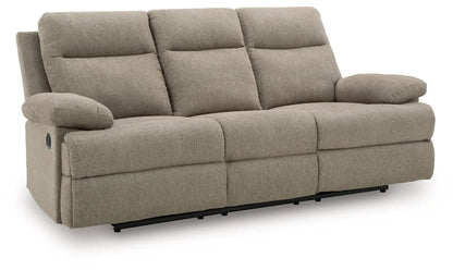 Reclining sofa Side-Swipe with beige fabric upholstery, three-seater plush cushions on Tampa Home & Garden Store