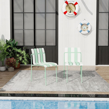 HouseOfZazla 4-piece modern color-block kids' chairs in mint and white on patio with plants on Tampa Home & Garden Store