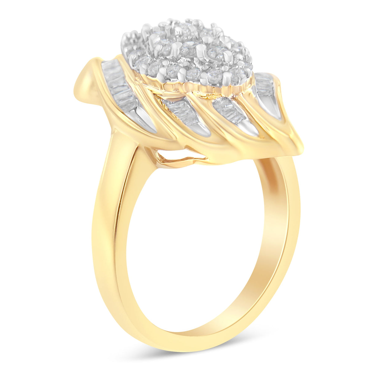 10K yellow gold diamond cocktail ring with 3/4 Cttw, I-J color, I2-I3 clarity, size 8 on Tampa Home & Garden Store