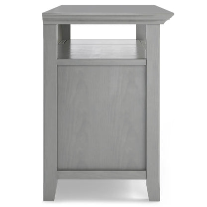 Amherst TV media stand handcrafted in gray wood finish with center shelf and drawer on Tampa Home & Garden Store