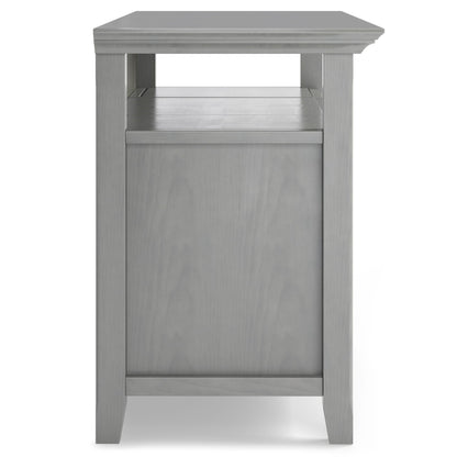 Solid wood TV stand with adjustable shelves in gray finish, open center shelf, HouseOfZazla on Tampa Home & Garden Store