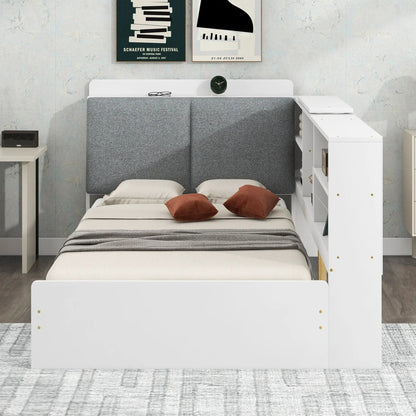 Unique Piece bed with storage headboard shelves and 2 drawers white frame upholstered headboard on Tampa Home & Garden Store