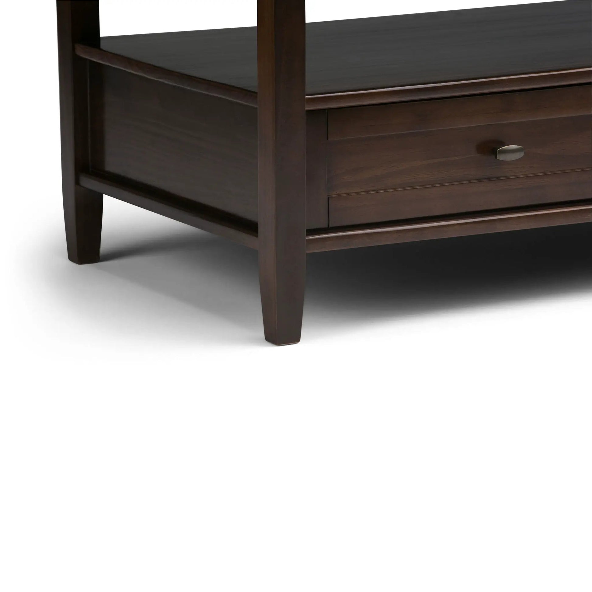 Warm Shaker handcrafted coffee table in dark walnut finish with drawer and tapered legs on Tampa Home & Garden Store