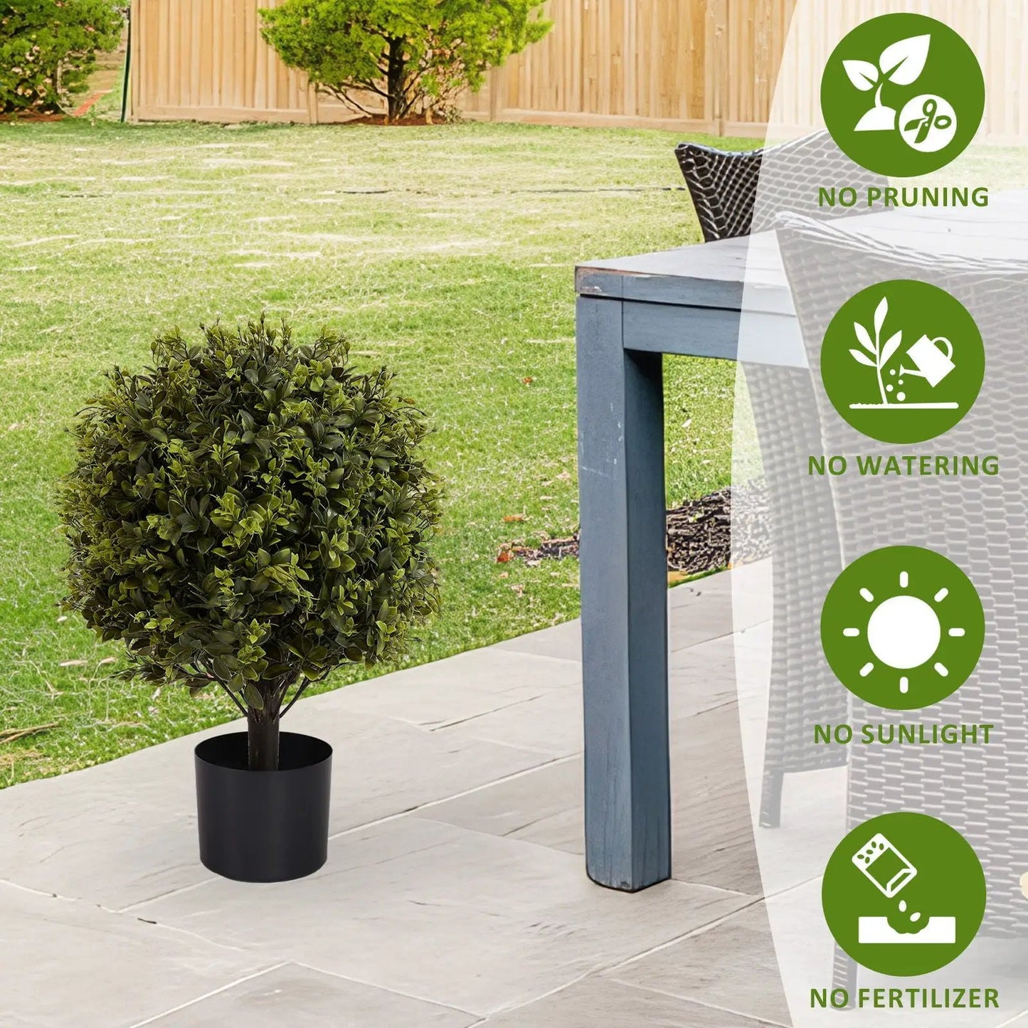 Artificial ball topiary tree in black pot, green foliage, set of 2 for outdoor decor on Tampa Home & Garden Store