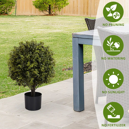 Artificial ball topiary tree in black pot, green foliage, set of 2 for outdoor decor on Tampa Home & Garden Store