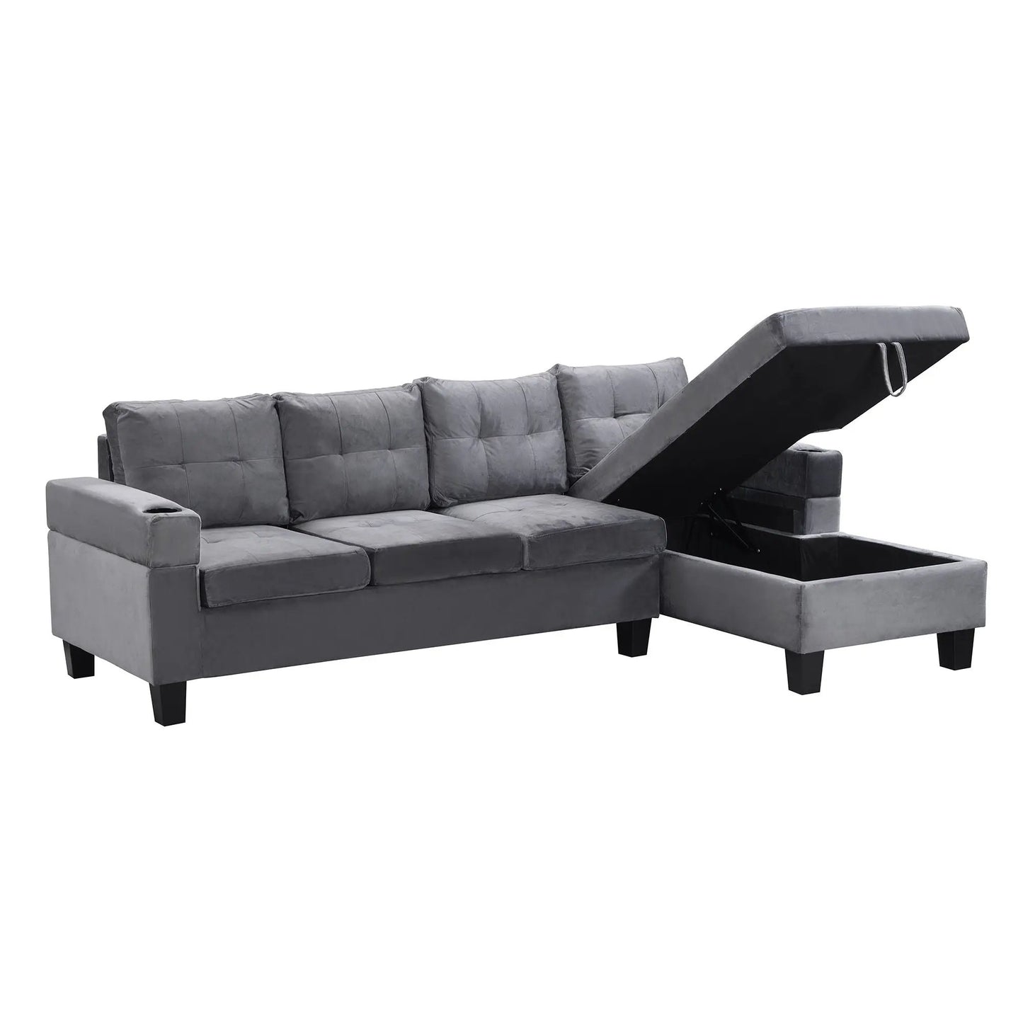 Gray fabric sectional sofa with L-shaped chaise and lift-up storage, Unique Piece Furniture on Tampa Home & Garden Store