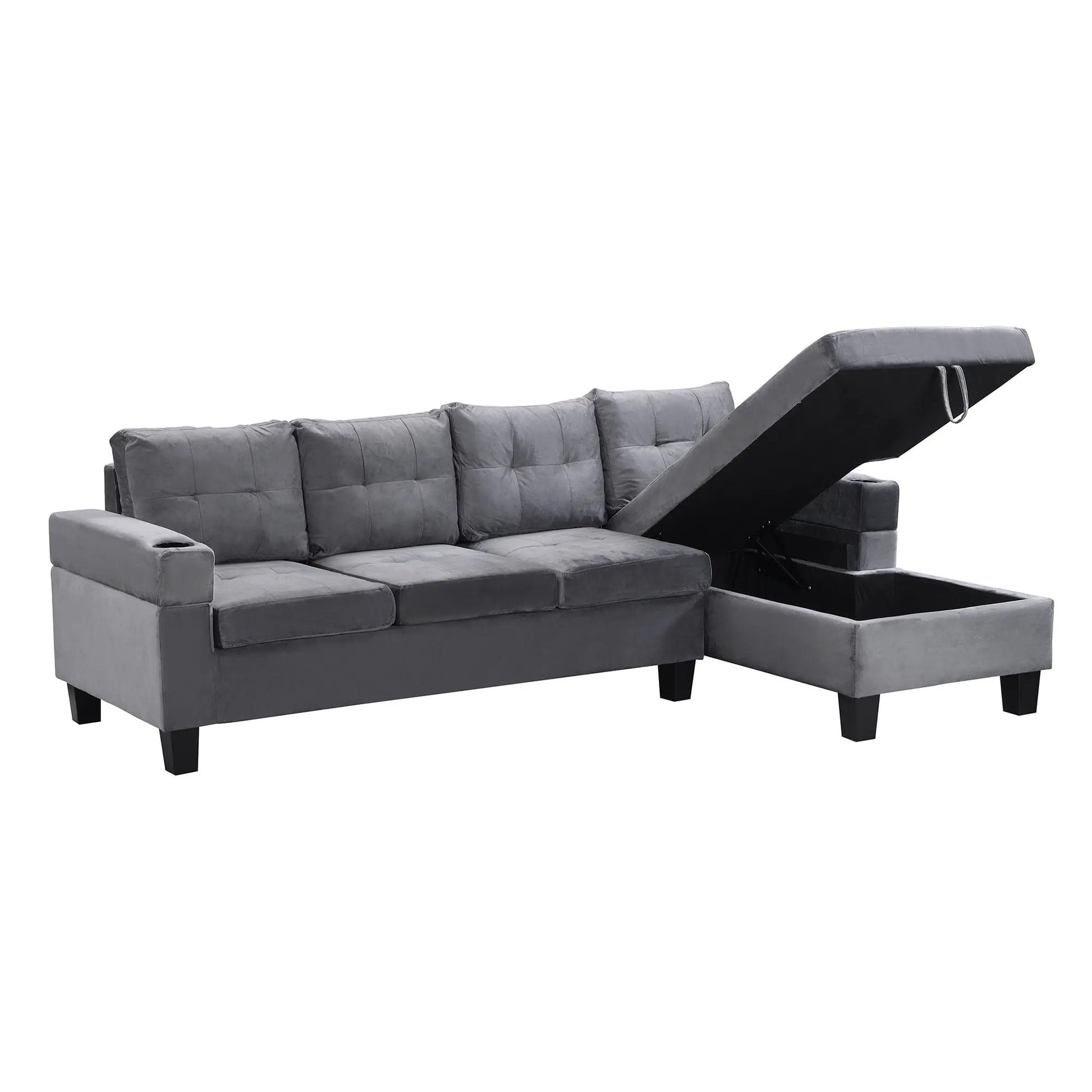 Gray fabric sectional sofa with L-shaped chaise and lift-up storage, Unique Piece Furniture on Tampa Home & Garden Store