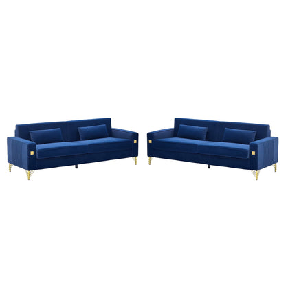 Royal Blue Velvet Sofa and the Loveseat Set