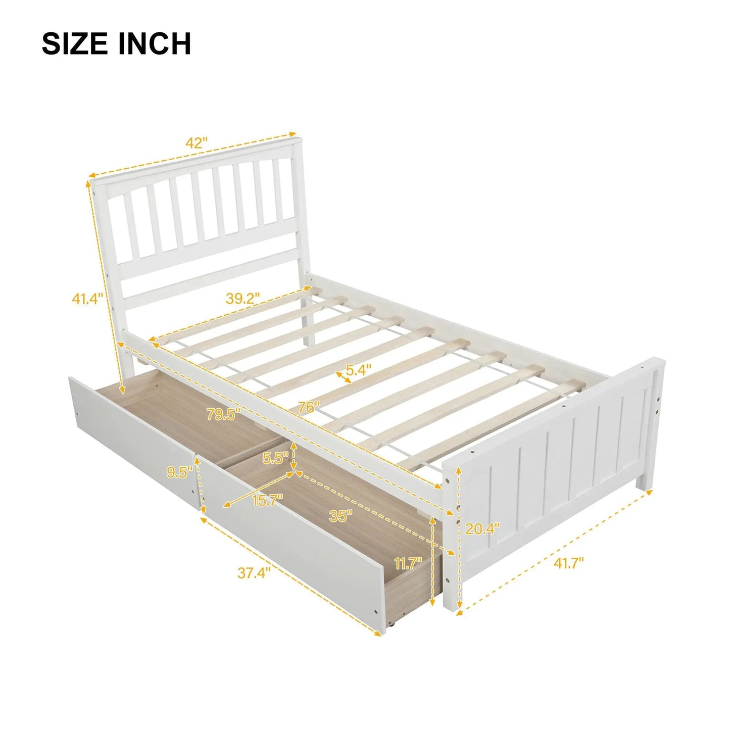 Platform Bed with Two Drawers Built from Pine