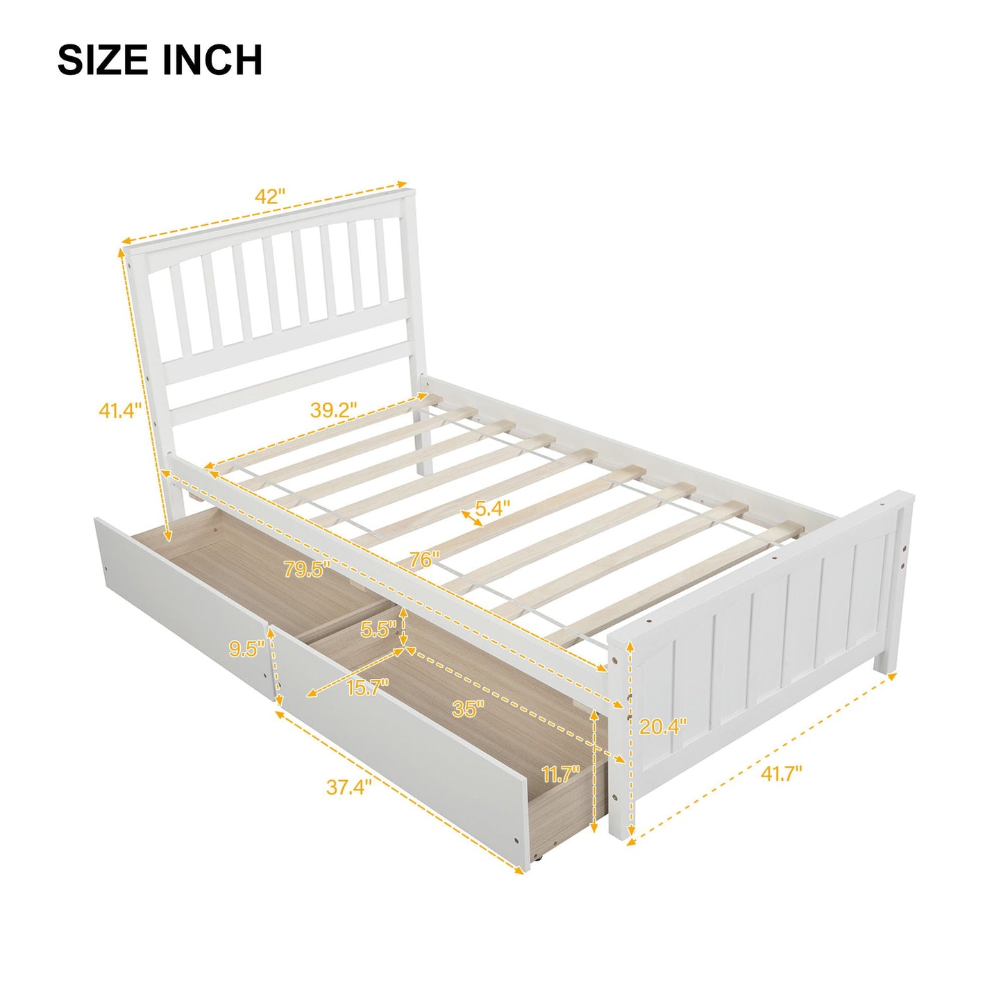 Solid Wood Platform Bed and Two Storage Drawers