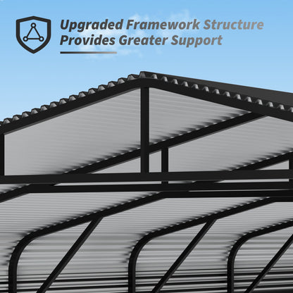 Heavy Duty Carport Canopy 20'X30' with black steel frame and ribbed translucent roof under sky on Tampa Home & Garden Store
