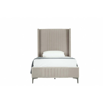 Promenade upholstered bed with tall taupe headboard and slats by HouseOfZazla on Tampa Home & Garden Store