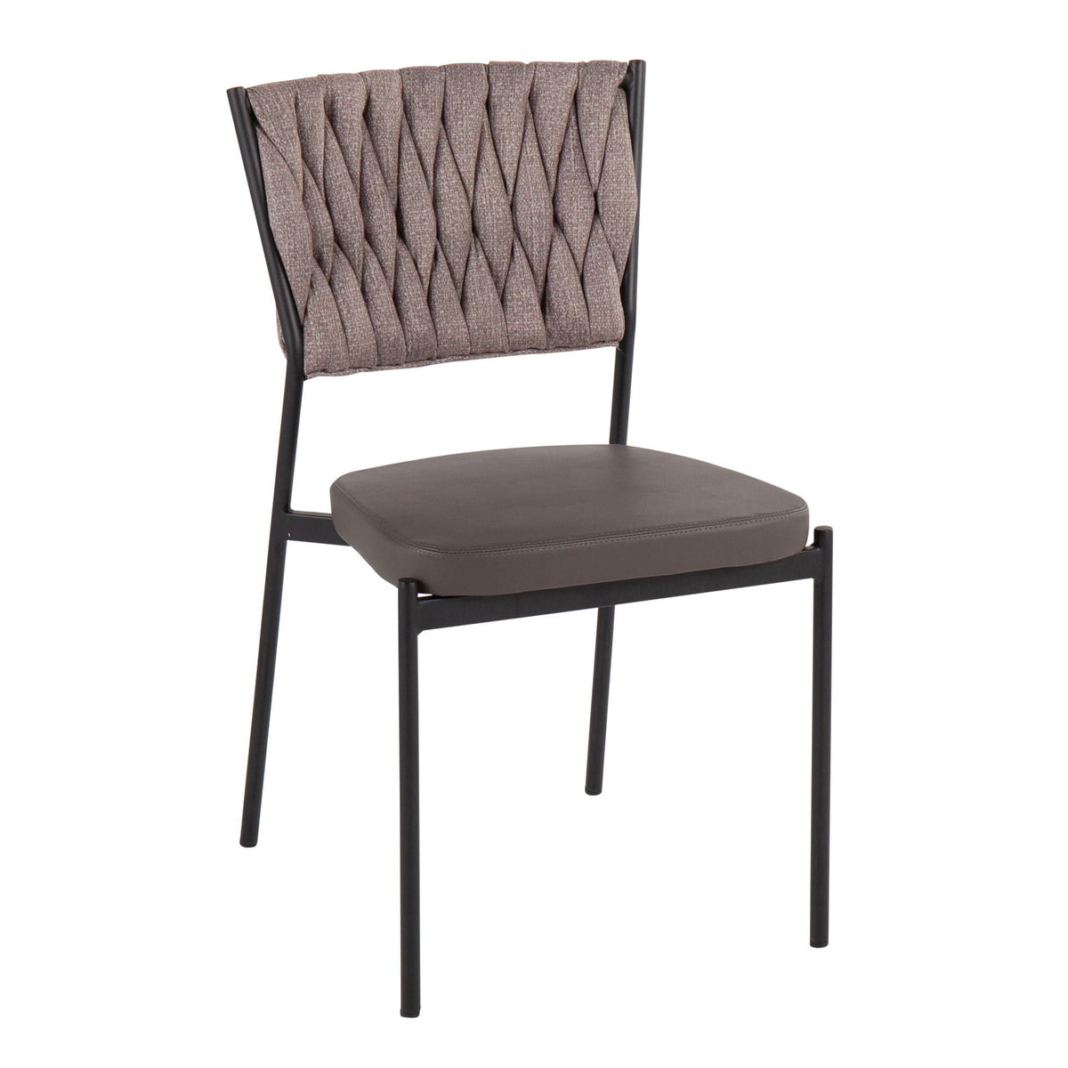 Braided contemporary chair set with padded dark gray seat and taupe woven back, black legs on Tampa Home & Garden Store