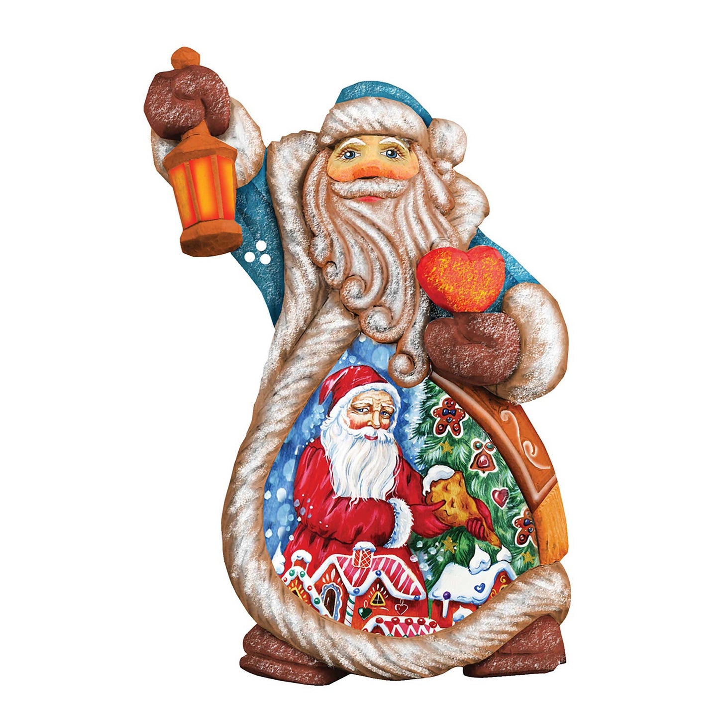 Gingerbread Santa sculpted hand-painted ornament by G. DeBrekht with lantern on Tampa Home & Garden Store