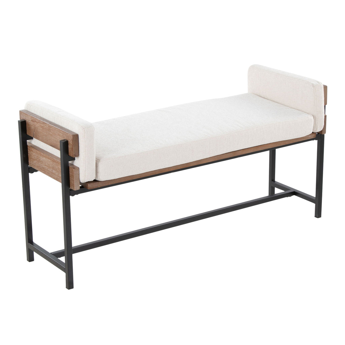Upholstered farmhouse bench beige fabric with wood panel accents by HouseOfZazla on Tampa Home & Garden Store